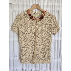 Sue Wong Womens Small Vintage Y2k Lace Cream Floral Trim Top Boho Hippie 90s